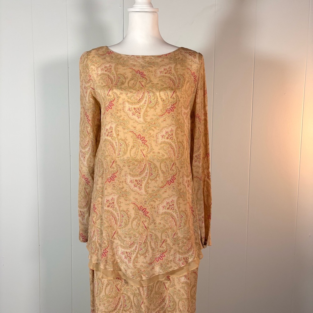 Y2K Paisley 100% Silk Set Women’s M 8/10 Two-Piece Modest Long Sleeve Maxi Skirt - Picture 9 of 13